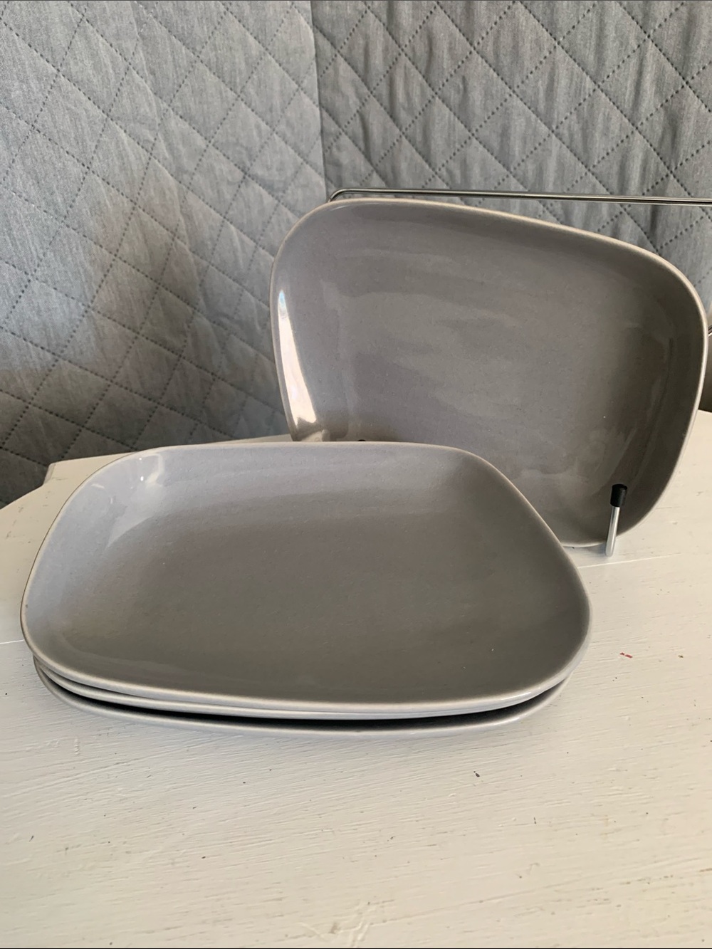 #549 vintage IKEA Gray Square Ceramic Dinner Plates - Set of 3